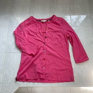 Boden pink quarter length sleeves top with rainbow buttons